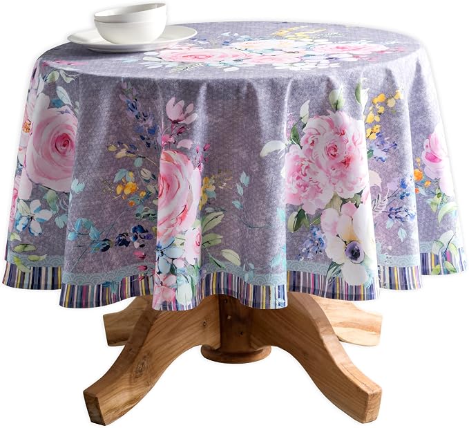 Maison d' Hermine Table Cloth Round Table 100% Cotton 69 Round Inches Tablecloth Reusable Decorative for Dining Kitchen Room Farmhouse Party Hotel Restaurant Spring Summer - Sweet Rose Lavender - Lush