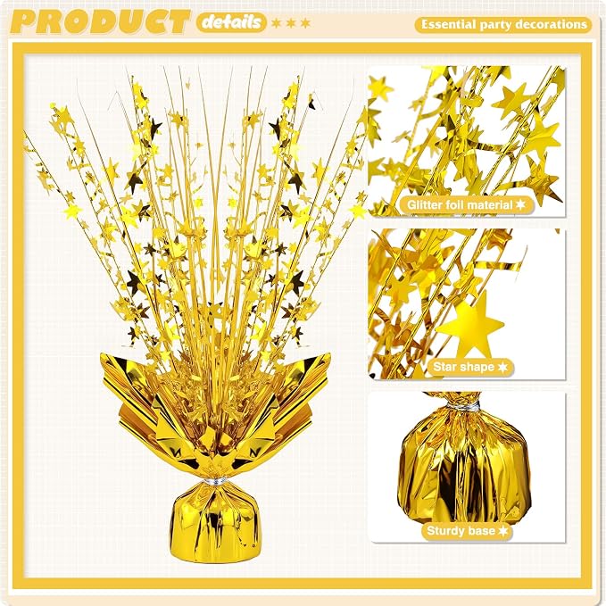 6 Pack Metallic Foil Spray Centerpiece Star Table Decoration Burst Table Centerpieces for Birthday Weddings Anniversaries Christmas New Year Holiday Party Supplies Decor (Gold)