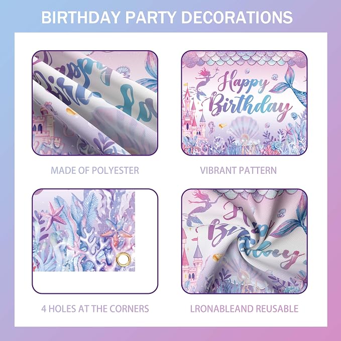 Mermaid Birthday Decorations For Women,Colorful Jellyfish Lanterns,Happy Birthday Backdrop,Banner Balloons,Table Cloth,Paper pom poms Party Supplies for Girls