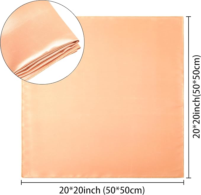 100 Pack Square Satin Dinner Napkins, 20x20 Inches Silky Soft Smooth Table Cloth Napkins for Restaurant Weddings Banquet Party Decoration, Peach