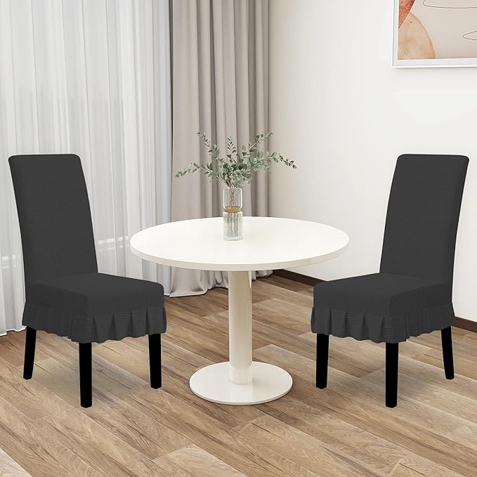 Easy-Going Dining Chair Covers Stretch Parsons Chair Slipcover with Skirt Chair Covers for Dining Room Restaurant Banquet (2 PCS, Dark Gray)