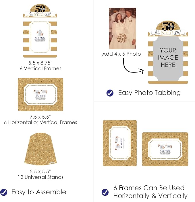 Big Dot of Happiness We Still Do - 50th Wedding Anniversary - Anniversary Party 4x6 Picture Display - Paper Photo Frames - Set of 12
