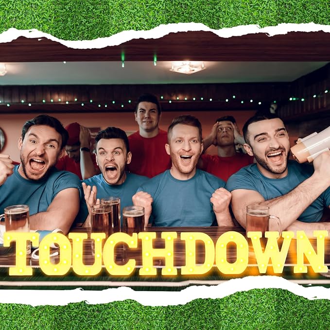 Honoson 9 Pcs Football Party Decorations 'touchdown! ' LED Lights Sign Rugby Theme Sports Neon Sign Lights Table Decoration for Football Birthday Gameday Tailgate Party Decorations