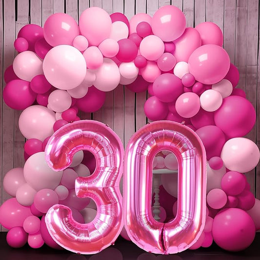 KatchOn, Hot Pink 30 Balloon Numbers - Pack of 187 | Pink Balloon Arch Kit for Hot Pink Birthday Decor | Hot Pink Balloons for Pink Party Decorations | 30 Flirty and Thriving Birthday Decorations