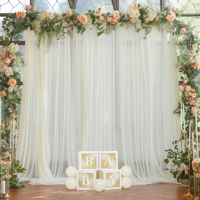 20ft X 10ft Ivory Tulle Backdrop Curtain for Parites, Sheer Backdrop Curtains Fabric Drapes for Wedding Ceremony Arch Party Stage Decorations