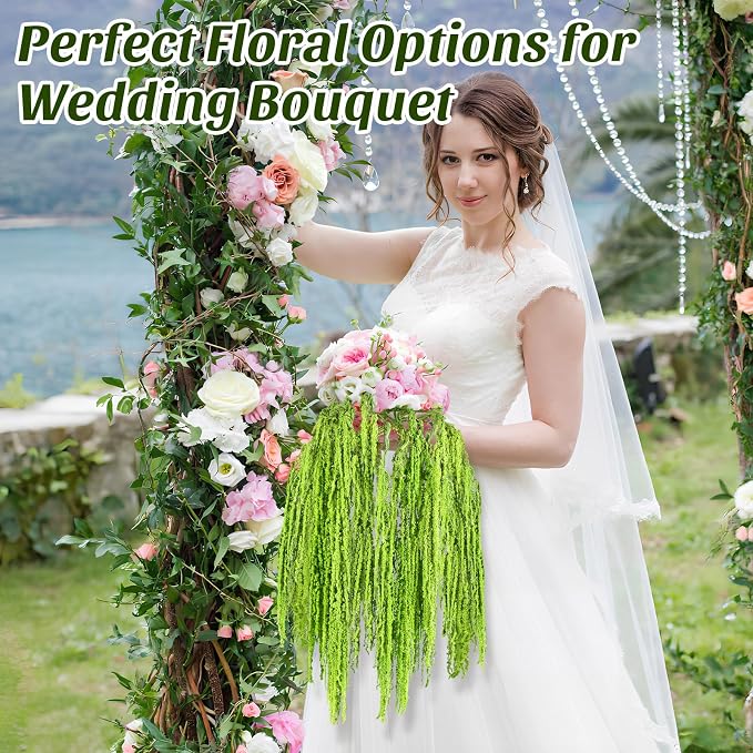 Suncalla 24 Pcs Green Spring Natural Dried Amaranthus Hanging Flowers Amaranthus Artificial Flowers for Wedding Arch Bouquet Floral Garland Wall Home Decoration (23 Inch)