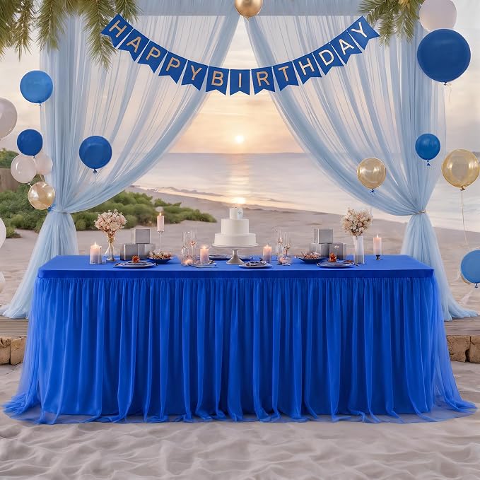 4 Pack 6ft Royal Blue Tulle Tablecloths for Rectangle Tables, 6 Foot Rectangular Table Cloth Wrinkle Free Tablecover with Tutu Skirt for Baby Shower Wedding Birthday Party Banquet Buffet Cake
