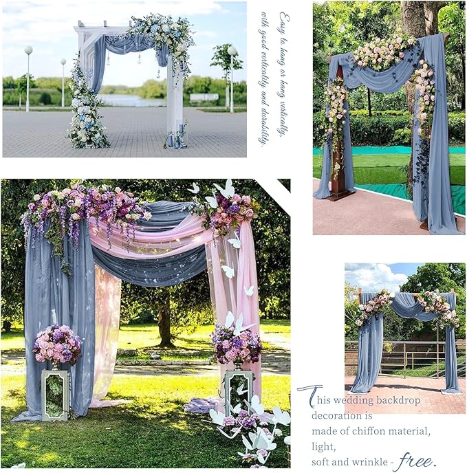Wedding Arch Draping Fabric,2 Panels 28" x18ft Dusty Blue Wedding Arch Drapes for Ceremony Sheer Chiffon Fabric Drapes Arbor Drapery Decorations for Reception Party