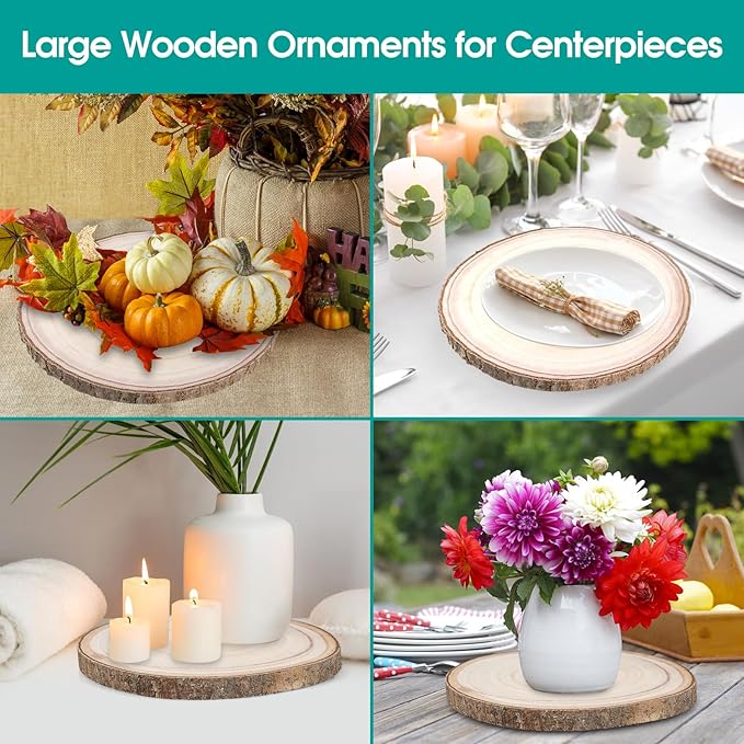 Adrattnay 8pcs Wood Slices for Centerpieces 10-12 Inches, Round Paulownia Wood Circles for Centrepiece, Rustic Wedding, Baby Shower, Party, Home Decoration and DIY Crafts