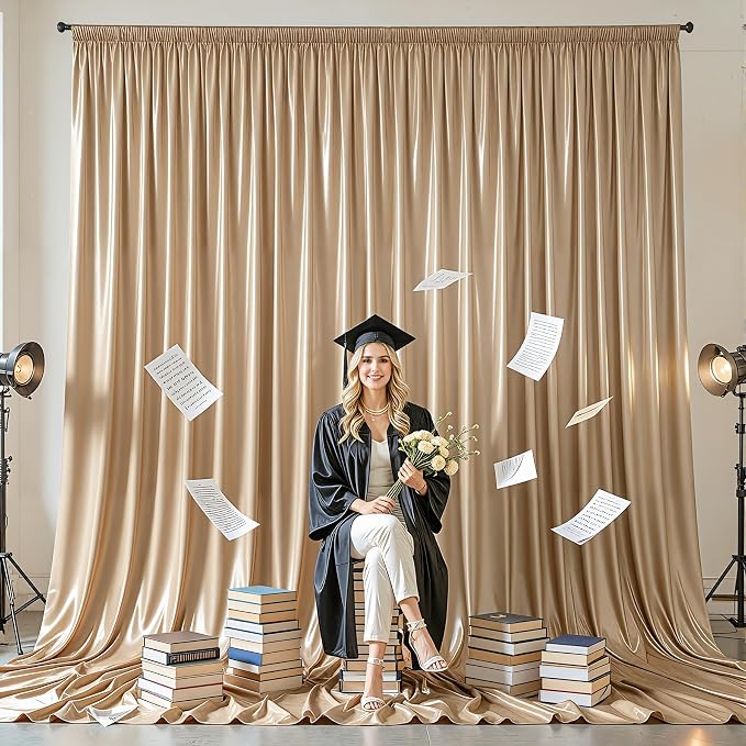 10x10ft Champagne Gold Glitter Backdrop Curtain for Parties, Wrinkle Free Satin Photo Backdrop Drapes 2 Panels Shimmer Back Drop Cloth for Wedding Birthday Baby Shower Photography Background Decor