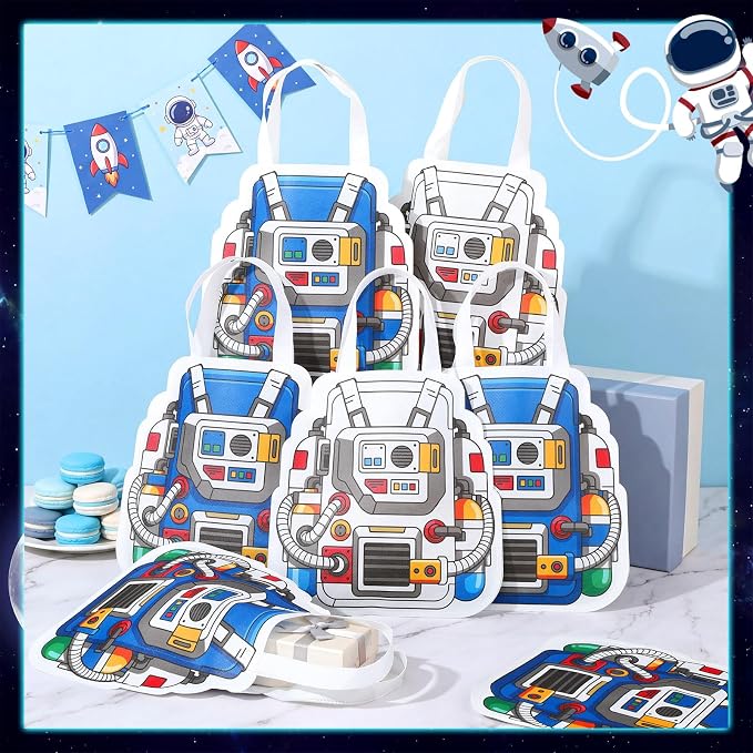 Locmeo 24 Pcs Space Party Favors Bags 11 Inch Astronaut Birthday Gift Bags Bulk Non Woven Reusable Tote Bag with Handle for Goodie Snack Treat Space Party Supplies Birthday Gift Decoration