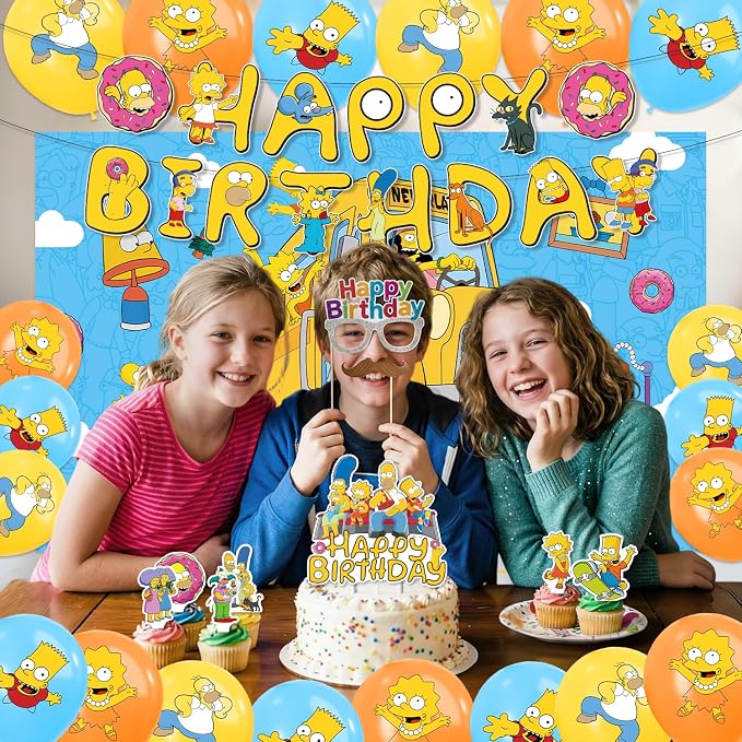 42Pack Simpsonss Party Supplies Kit Set Include Banner ,Cake Topper ,Backdrop ,Balloons for Party Decorations (YE1)