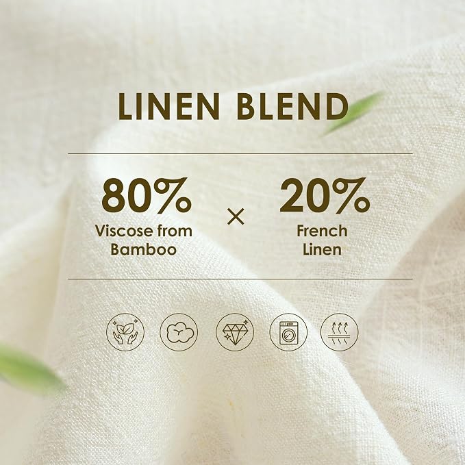 Linen World Dish Towels Set of 4, 20 x 28 Inch Linen Blend Kitchen Towel, Frayed Edge, Embroidered Border, Absorbent Large Tea Towels-Cream