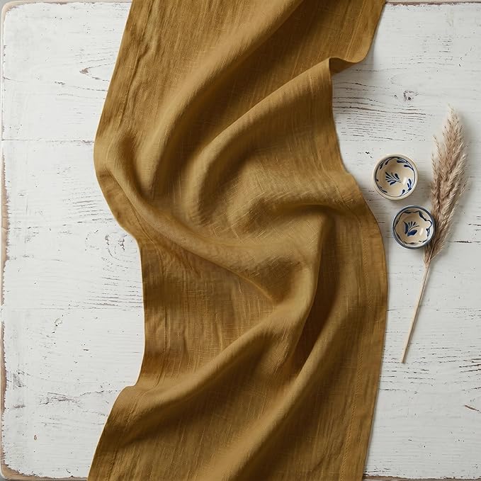Solino Home Linen Table Runner 108 Inches Long - 100% Pure Linen Toffee Brown Table Runner 14 x 108 Inch for Mothers Day - Diana Medium Weight