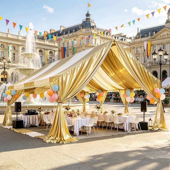 50x20ft Gold Ceiling Drapes, 10 Panels 20ft Height Wrinkle-Free Shimmer Tent Draping Curtains for Wedding Party Tent Canopy Arch Backdrop Decorations