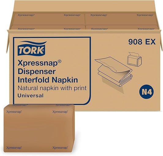 Tork Xpressnap Natural Environmental Print Dispenser Napkin N4, Recycled 1-ply, 8.5" x 13", 12 x 500 napkins, 908EX