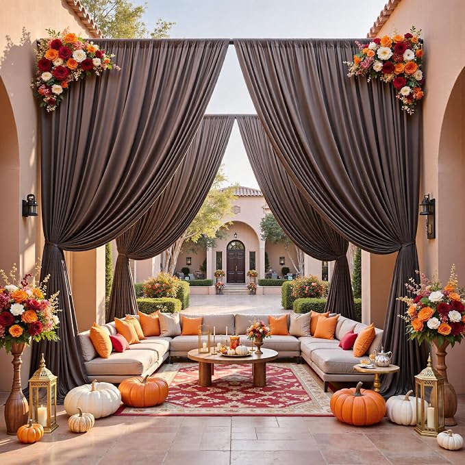 50ftx12ft Wrinkle Free Brown Backdrop Curtain,10 Panels 12FT Height Wedding Backdrop Drapes,Silky Polyester Back Drop Cloth for Birthday Photography Background Party Backdrop Draping