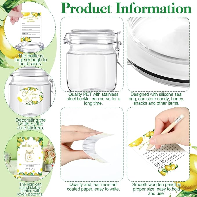 Jetec 74 Pcs Advice and Wishes for the Mr and Mrs 60 Pcs Wedding Advice Cards Advice and Wishes Jar Box Bridal Shower Advice and Wishes Cards for Bride and Groom Bridal Shower Decor(Lemon)
