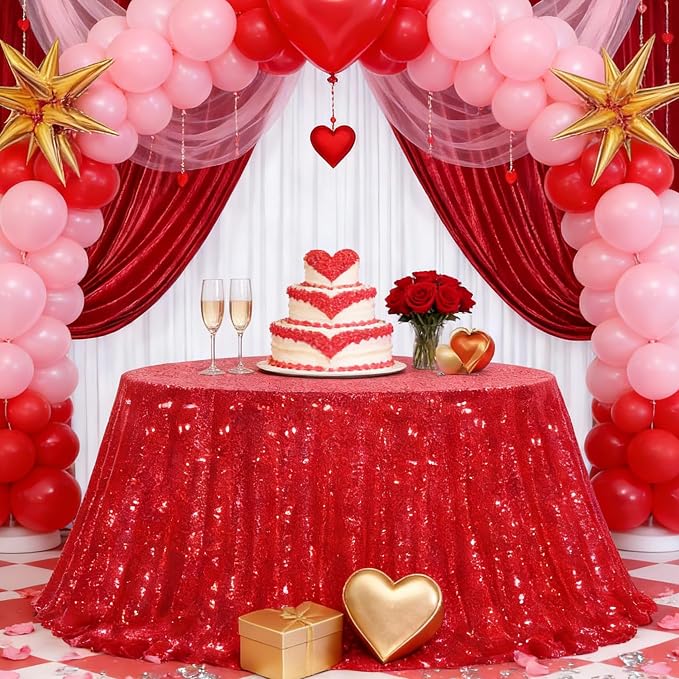 B-COOL Red Sequin Tablecloth Round Table Decor - 120 Inch Sequence Fabric Decoration for Grilling Themed Party Buffet Baby Shower Christmas