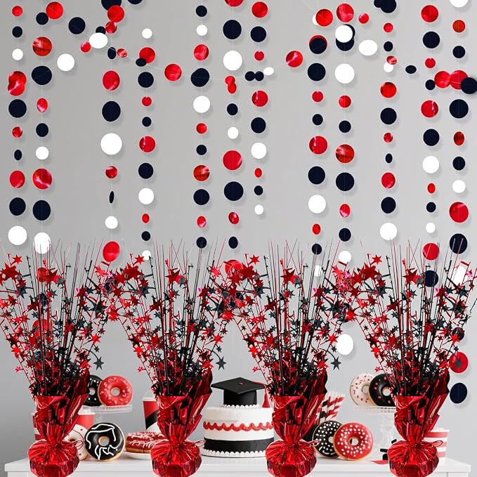 FUBININA 6 Pack 2026 Graduation Table Centerpiece Party Decoration Metallic Foil Spray Centerpiece Glitter Decor Star Tabletop for Graduation New Year NYE Birthday Casino Party Favor, Red and Black