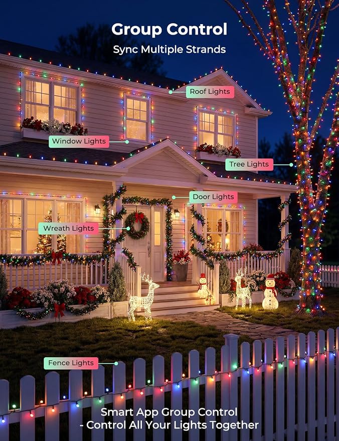 Minetom LED Color Changing Smart RGB Christmas Tree Lights, 165ft 500LED String Lights, 16 Milion Adjustable Colors Fairy Lights with Remote & Timer & Memory Function for Xmas Tree Holiday Party