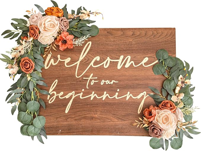 Lookein Artificial Flower Swag for Wedding Welcome Sign Floral Decoration for Wedding Ceremony Wedding Reception Entry Decoration Set of 2, Chic Terracotta