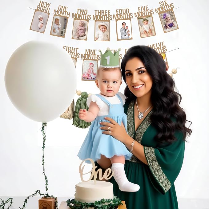 1st Birthday Highchair Banner Decorations Wild One High Chair Banner With Green Tassel Garland Crown Hat Wild One Cake Topper Baby Photo Banner Photoshoot Props Photo Props(Green)