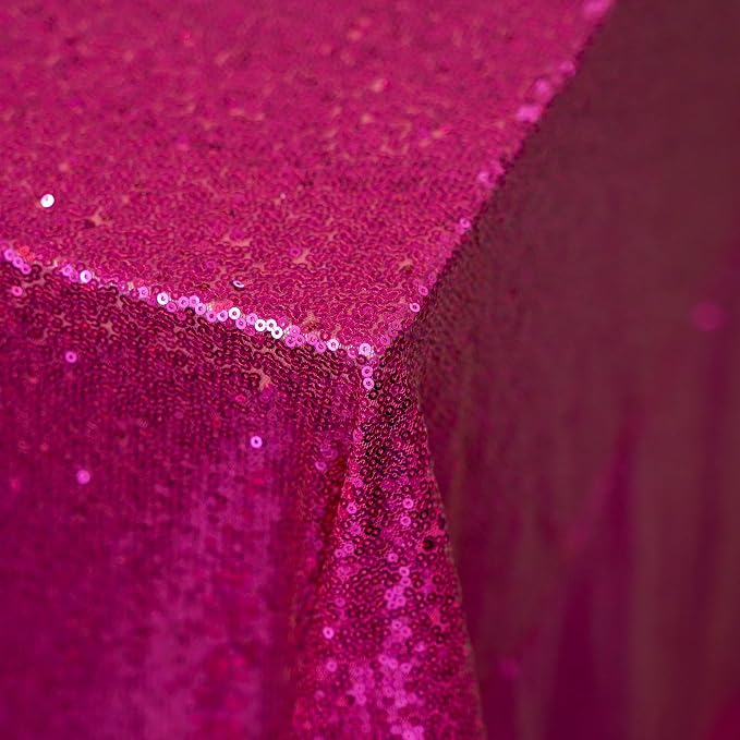 60 x 102 Inch Hot Pink Sequin Tablecloth Rectangle Sparkle Table Cover for Wedding Birthday Party Festival Ceremony Cake Dessert Table Cloth