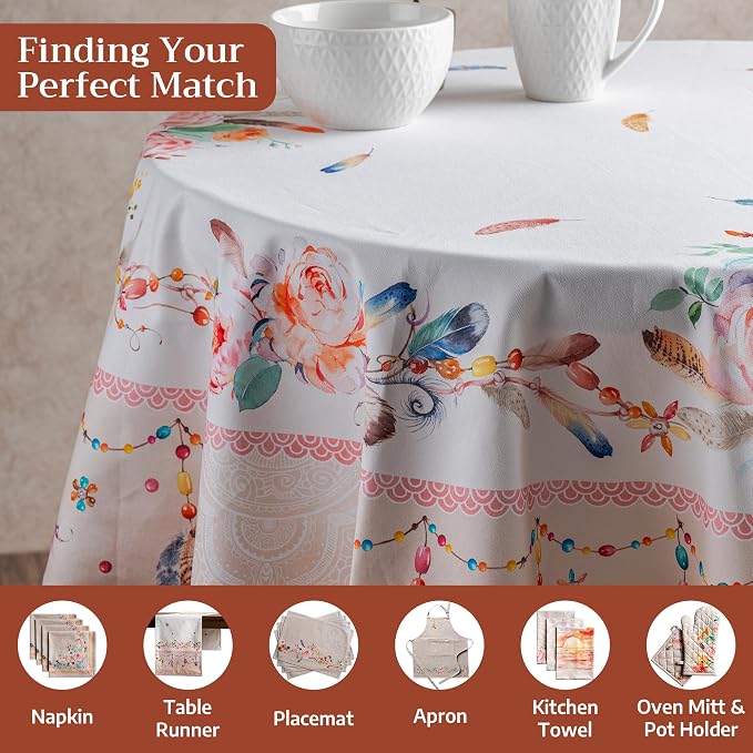 Maison d' Hermine Table Cloth Round Table 100% Cotton 69 Round Inches Tablecloth Reusable Decorative for Dining Kitchen Room Farmhouse Party Home Hotel Restaurant Spring Summer - Ibiza - Beige