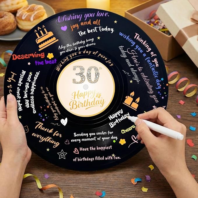 ReeGii Vinyl Record Guest Book for Birthday Decorations - Large 11.6"x11.6" Birthday Party Sign Poster with 12 Pens,Unique Keepsake Gift for Friends and Family