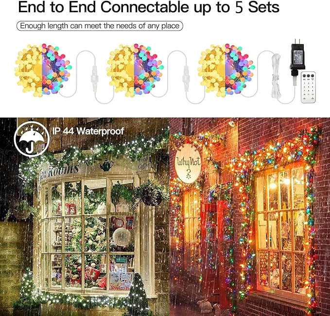 RaThun 116ft Color Changing String Lights, 200 LED Multicolor & Warm White Globe Lights with Remote, 11 Modes, IP44 Waterproof, Plug in Fairy Lights for Indoor Outdoor Christmas Party Garden Decor