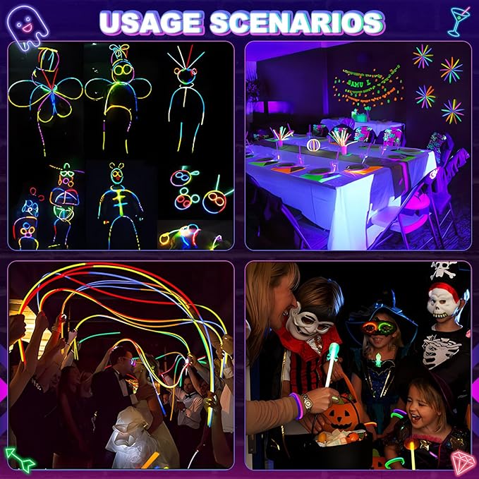 470psc Glow in the Dark Party Supplies for Adults Birthdays,Light Up Party Favors with 200 Glow Sticks Bulk,DIY Glow Necklaces Glasses Bracelets Headband, Christmas Neon Party Supplies