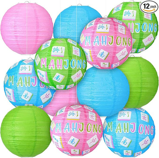 Panelee 12 Pcs Mahjong Party Decorations Mahj Theme Hanging Paper Lanterns for Game Night Mahjong Night Celebrations Party Supplies