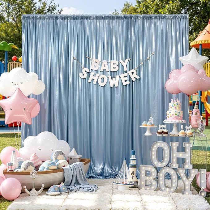 10x10ft Dusty Blue Sequin Backdrop Curtains, Wrinkle Free Glitter Backdrop Drapes for Wedding Parties Photography Stage Decor, Non-Shedding 2 Panels Set (5x10ft Each)