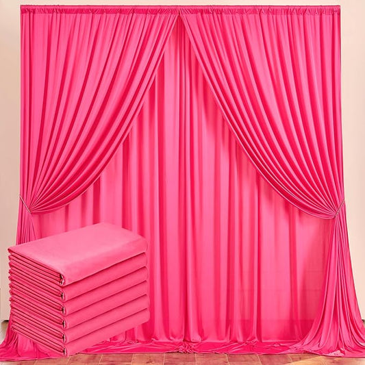 30x10ft Hot Pink Backdrop Curtains for Parties, 6 Panels 5x10ft Wrinkle-Free Polyester Background Curtains for Wedding, Birthday, Baby Shower,Graduation, Decorations