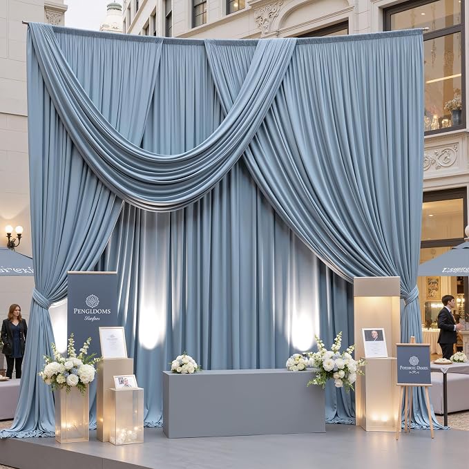 10x10ft Wrinkle Free Dusty Blue Backdrop Curtains for Parties, 2 Panels 5x10ft Silky Polyester Photo Backdrop Drapes Back Drop Cloth for Wedding Birthday Photography Background