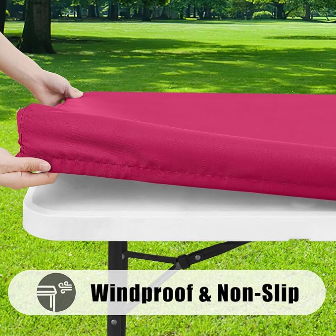 Smiry 4 Pack Rectangle Picnic Table Cloth, Waterproof Elastic Fitted Tablecloths, Washable Polyester Rectangular Patio Table Cover for Camping, Indoor and Outdoor (Fuchsia, 30"x72")