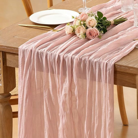 Dusty Pink Cheesecloth Table Runner 12pcs 10FT Boho Rustic Gauze Cheese Cloth Table Runner 35x120 Inch for Spring Wedding Bridal Girl Baby Shower Birthday Home Decor