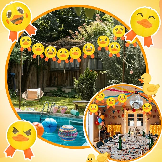 Panelee 12 Pcs Rubber Duck Party Decorations Paper Lanterns 8 Inch Hanging Round Paper Party Decorations for Holiday Indoor Outdoor Supplies