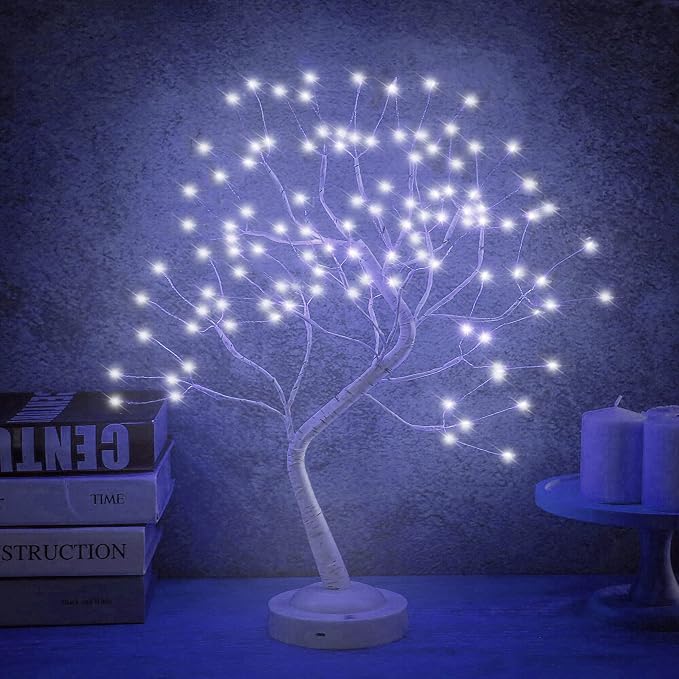 20'' LED Birch Tree Light,108L Bonsai Tree Lamp,Fairy Light Tree with 8 Modes & 6 Hrs Timer,Artificial Tree with Lights USB & Battery Operated,Lighted Tree Indoor for Room Decoration(White Glow) Glow