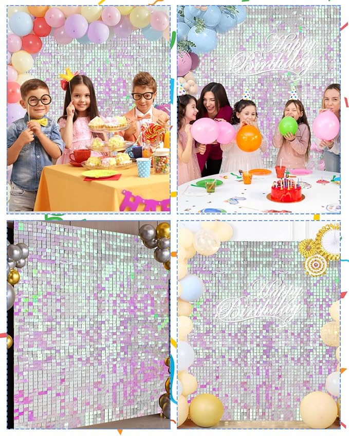 36 Pcs Iridescent Pink Shimmer Wall Backdrop Panels for Party, Mjkeomo Iridescent Pink Sequin Backdrop for Birthday Graduation Home Party Decorations Anniversary Wedding Christmas Decor