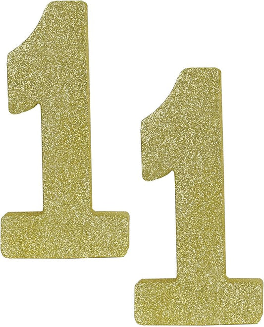 Beistle 2 Piece 8" x 4" x 1" Foam Glittered Number 1 Centerpieces, Gold Tabletop Décor, Birthday Decorations, Anniversary Milestone Party Supplies