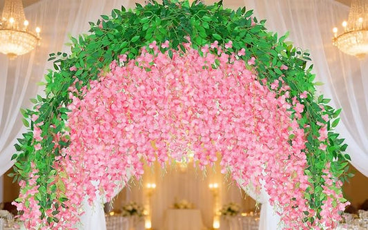 25Pcs Wisteria Hanging Flowers,3.6 Feet/Piece Pink Hanging Flowers Fake Wisteria Flowers Silk Artificial Garland for Decoration Wedding Party Arch Ceremony Garden Home Backdrop Decor