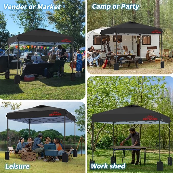 8x8 Pop Up Canopy, Easy Up Canopy Tent, Heavy Duty Tents for Parties, One Person Easy Set Up Event Tent, Black