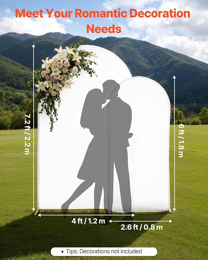 VEVOR Arch Backdrop Stand, Set of 2, 7.2 ft and 6 ft, Stable Structure, Easy Assembly, Gold Metal Arch Backdrop Stand with Cover for Wedding, Birthday Party, Celebration, and Ceremony Decoration