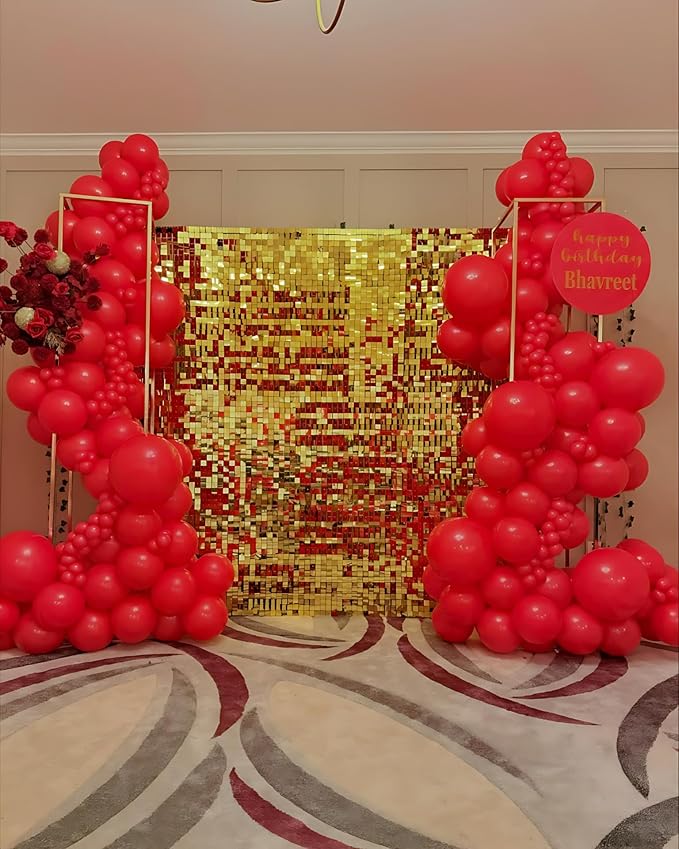 Gold Shimmer Wall Backdrop 36 Panels Cover 6 x 6 Ft, Photo Backdrops for Wedding,Anniversary,Birthday,Party Decoration