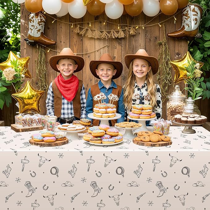 NatNarr 6 Pack Western Cowboy Party Decorations Tablecloth, 54 X 108Inch Rodeo Table Covers Disposable Cowboy Table Cloth Waterproof Tables Cover for Western Rodeo Birthday Party Decor