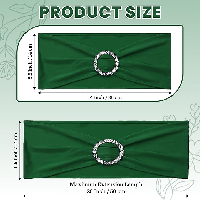 MDS Pack of 75 Spandex Chair Sashes Bow Premium Stretch Chair Cover Band with Buckle Slider Universal fits Elastic Dining Chair Ties for Wedding Party Banquet Events Decoration - Green