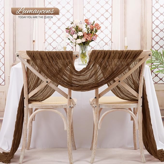 20 Pack Brown Cheesecloth Table Runner 120 Inch 10FT Rustic Boho Gauze Cheese Cloth Table Runner for Wedding Party Baby Shower Thanksgiving Christmas Decoration