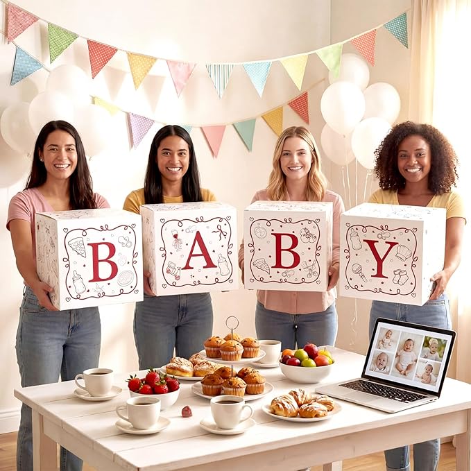 Vicenpal Special Delivery Pizza Baby Shower Boxes with Letters for Baby Shower Decorations Italian Pizza Gender Reveal Decoration Photo Prop Set of 4 Birthday Party Favors